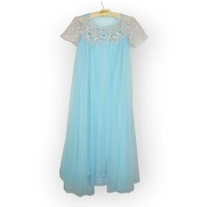 MovieStar Vintage Peignoir & Nightgown Set Large USA 60s Tricot Chiffon Lace